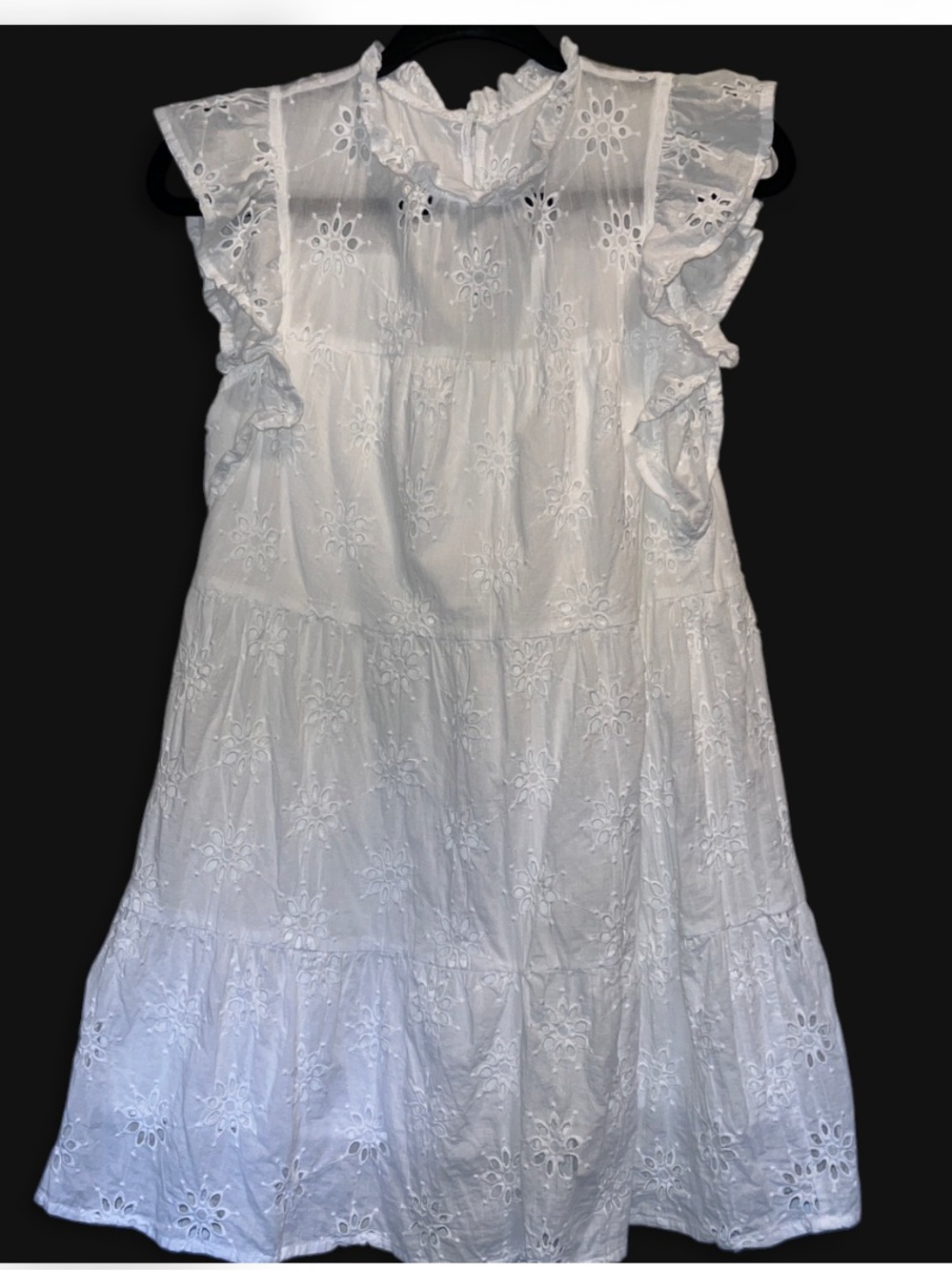 Women’s Entro White Eyelet Ruffle Mini Dress Medium